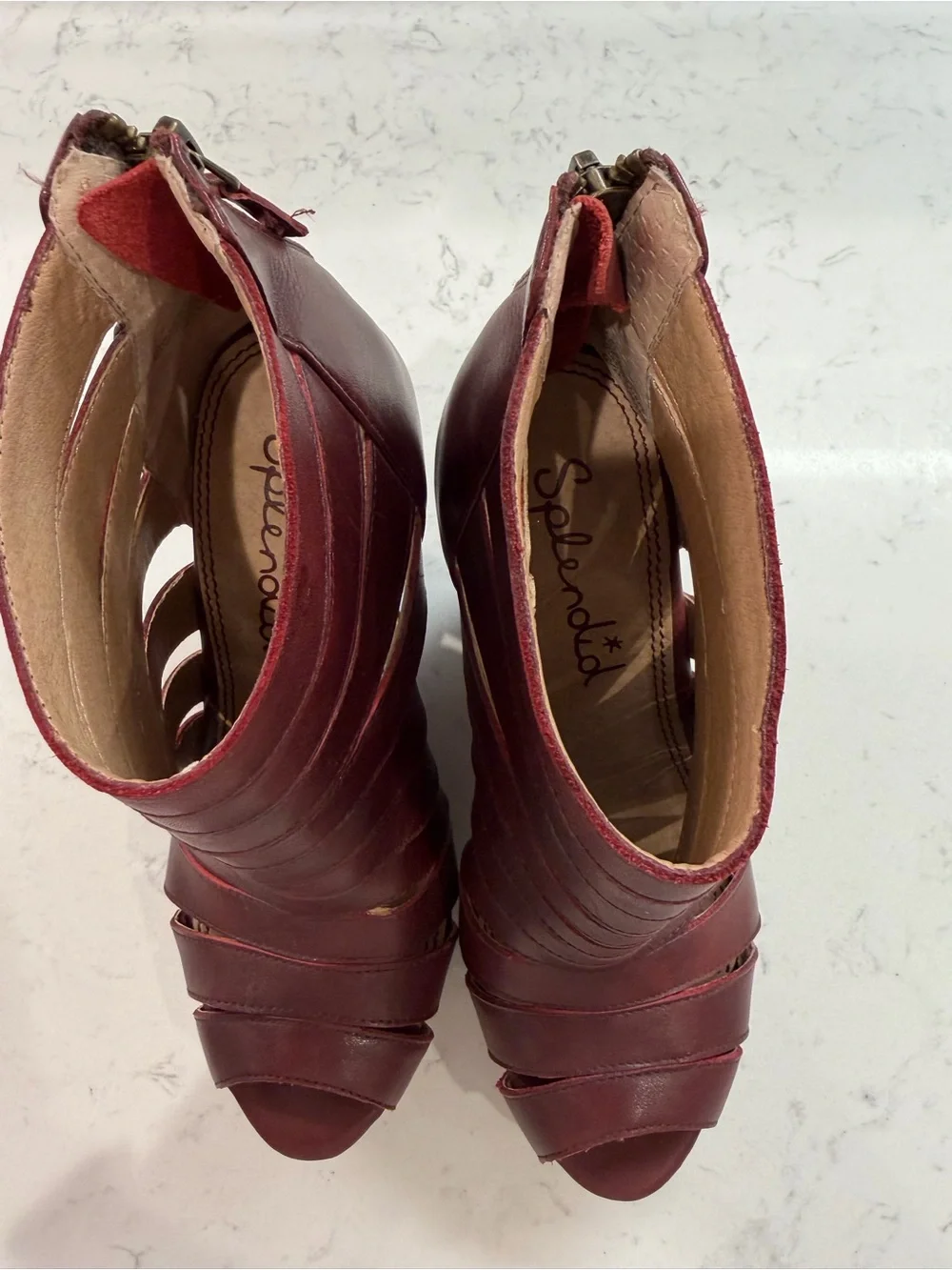 Splendid Burgundy Strappy Peep-Toe Wedge Booties